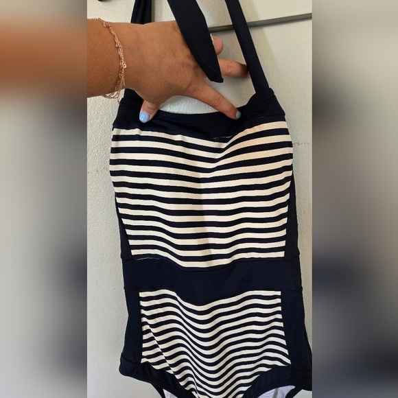 Boden | Navy Striped Halter Top One Piece Swimsuit Size 8L - Picture 4 of 9